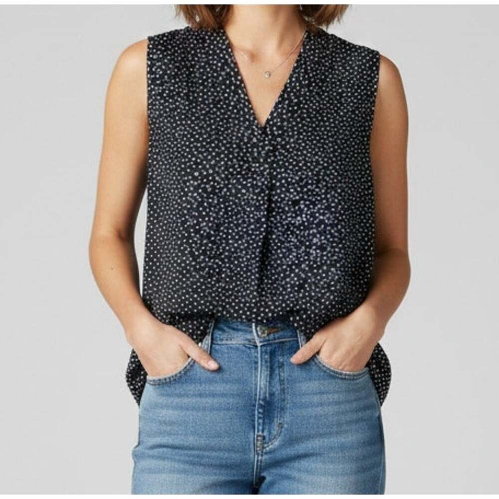 Jones New York Signature Womens Small Sleeveless Blouse Black Polka Dot